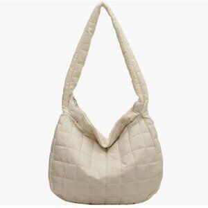 Cream colored Quilted Crossbody Tote Bag